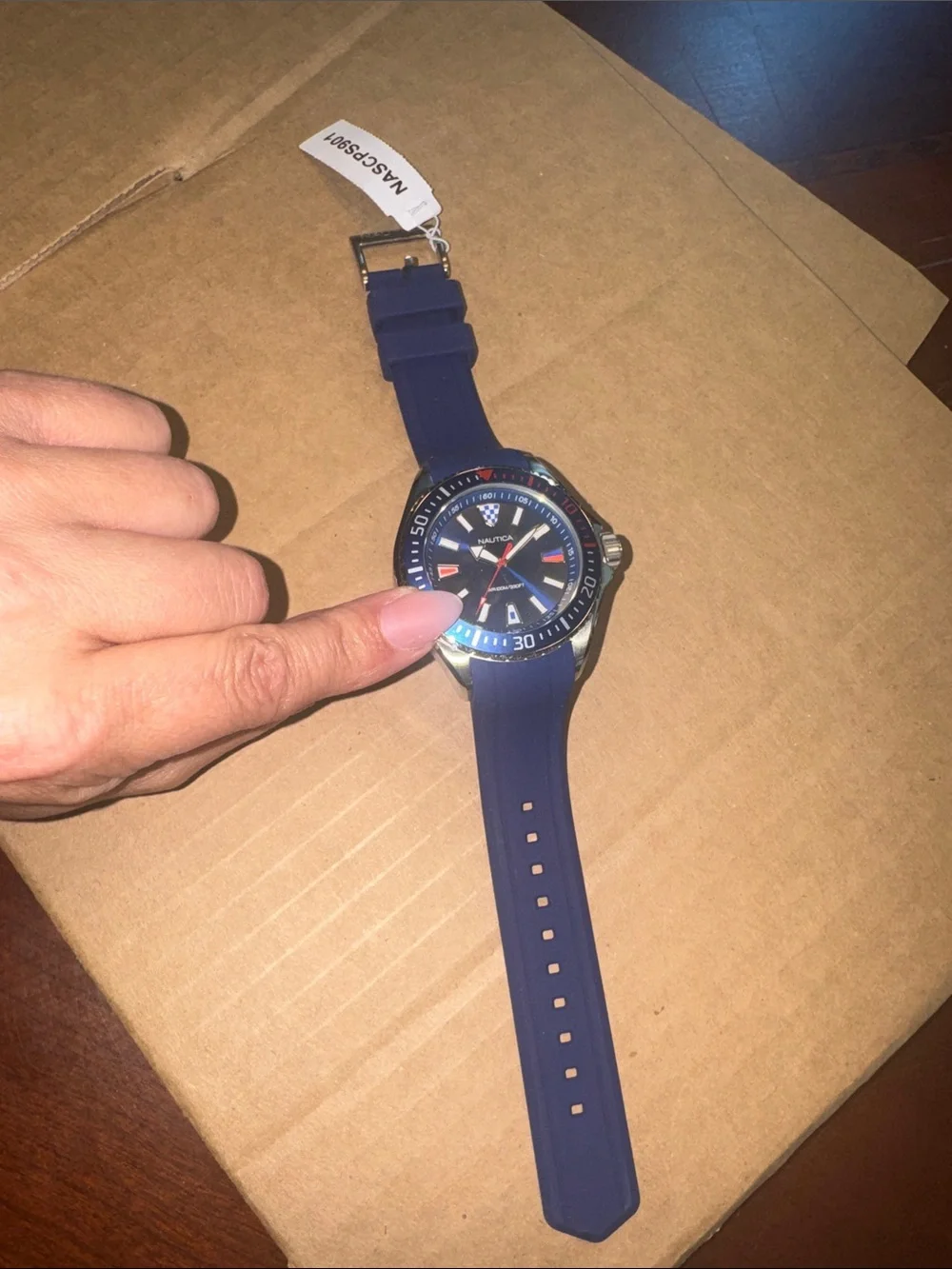 Nautica Blue Silicone Dive Watch with Red Accents